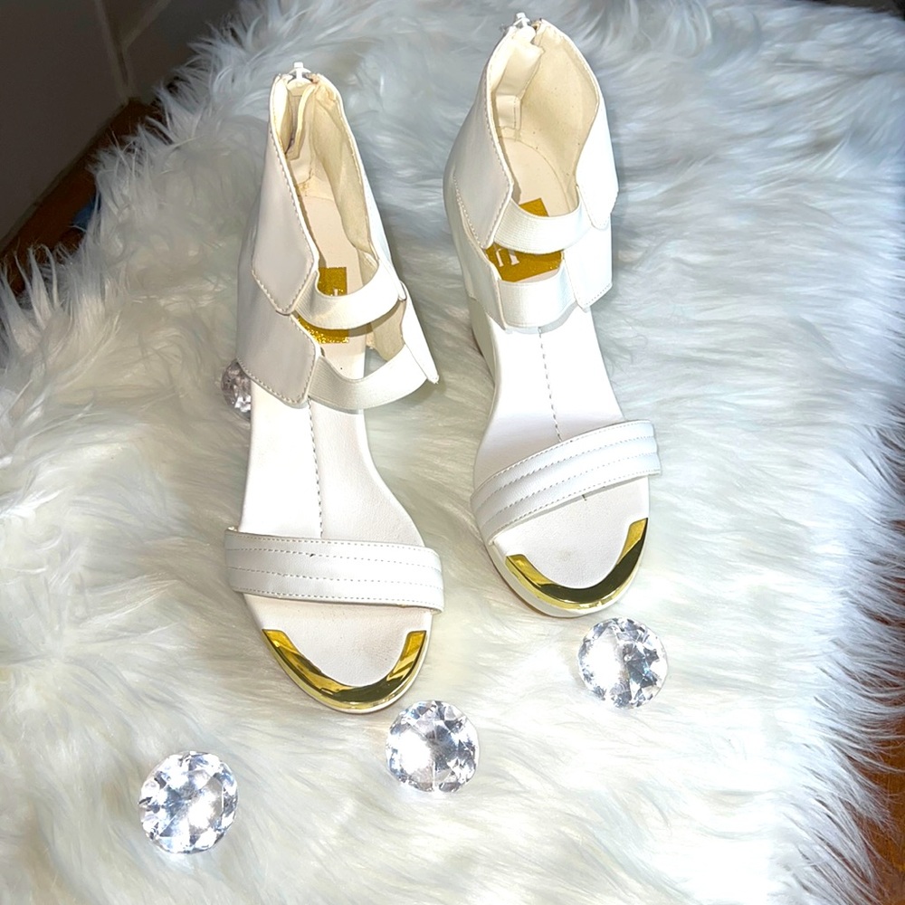 White wedge heels